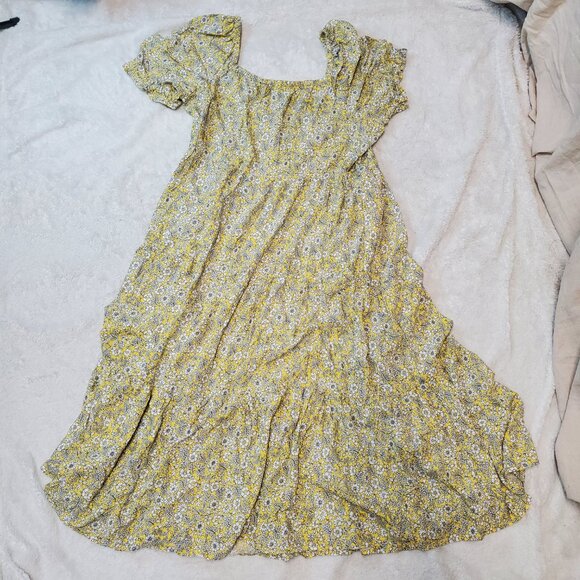 J. Crew Yellow White Black Floral Tiered Cottagecore Romantic Dress Women XXL - Picture 7 of 11